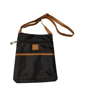 Stone Mountain Shoulder Handbag Crossbody Black Tan Trim Nylon Zip